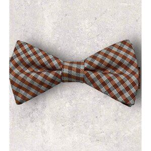 IZOD Polyester Bow Tie Orange Ivory Tartan W:2.5" EUC